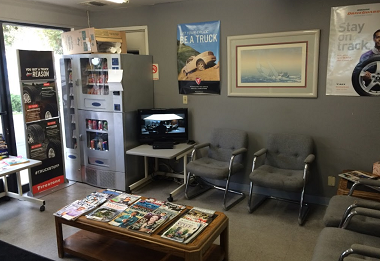 Mission Tire Center waiting area with refreshments and seats